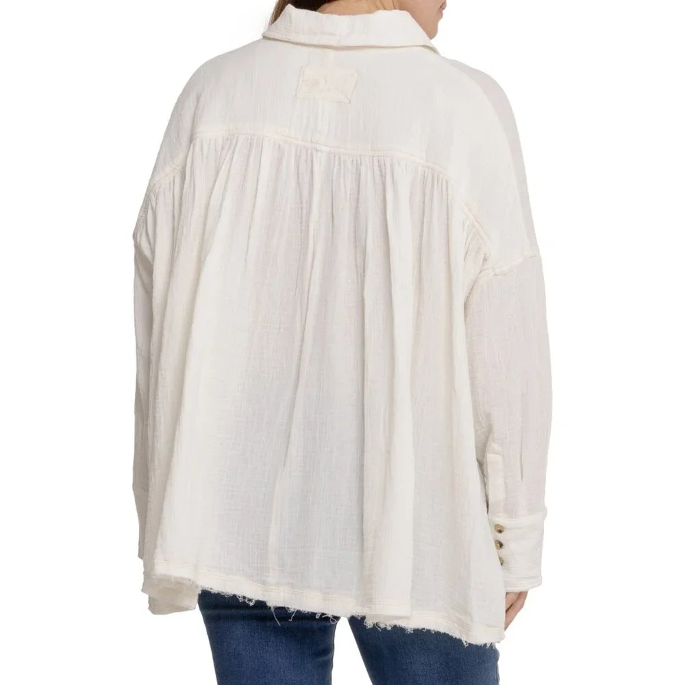 new Free People Cardiff 100% Cottone  GAUZY!  Button-Down Shirt Tunic 3Y2 267